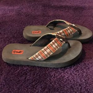Teva Mush Flip Flops Ladies Size 7 Orange & Brown